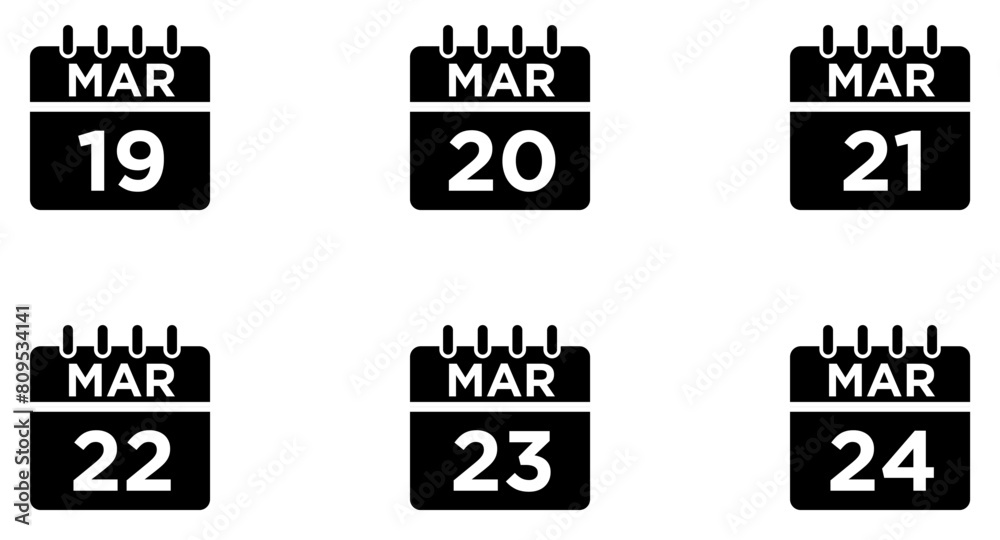 Obraz premium March Calendar Glyph Icon pictogram symbol visual illustration Set