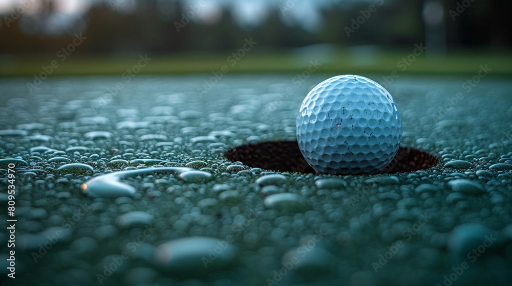 White golf ball sits on a green tee, ready for the golfer's next shot on the course White golf ball sits on a green tee, ready for the golfer's next shot on the course
