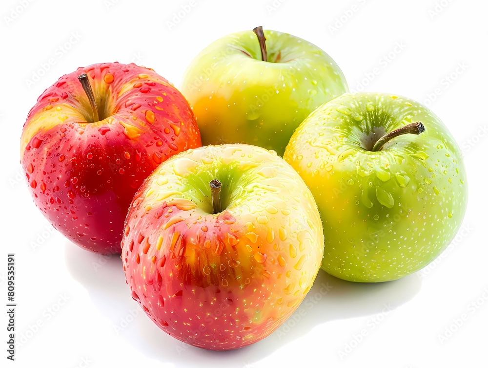 Red and green apple isolated on white background, clipping path, full depth of field. illustration