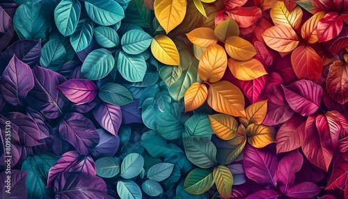 A vibrant array of colorful leaves creating a lush, leafy background photo
