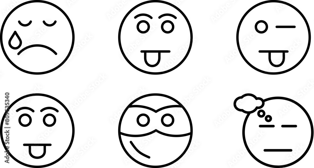 Smiley Line Icon pictogram symbol visual illustration Set