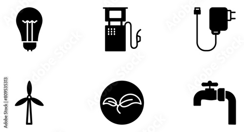 Energy Glyph Icon pictogram symbol visual illustration Set