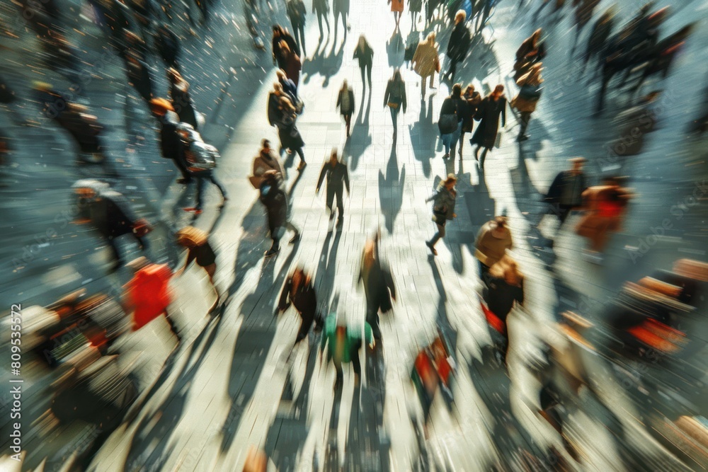 Obraz premium From above view of Crown of people walking