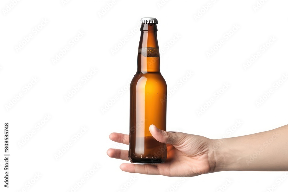 Hand Holding Beer Bottle Isolated, Drink Bottle in Hand on White Hand Holding Beer Bottle Isolated, Drink Bottle in Hand on White