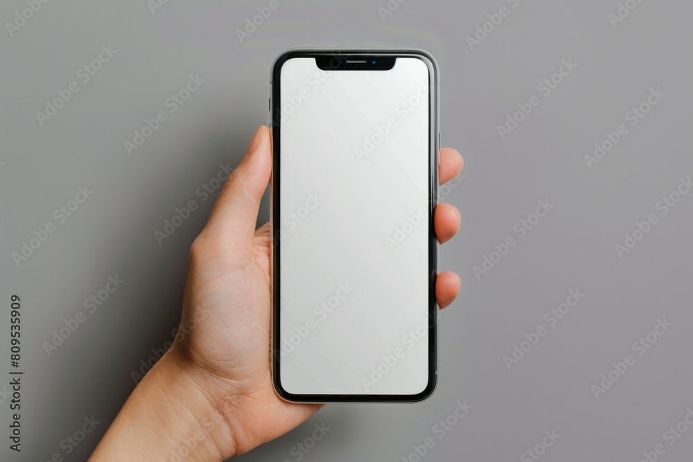 Blank Smartphone Mockup on Hand created with Generative AI Blank Smartphone Mockup on Hand created with Generative AI