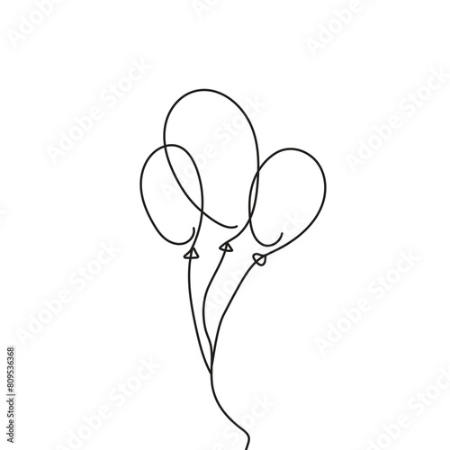 Balloons continuous line one line drawing isolated vector illustration