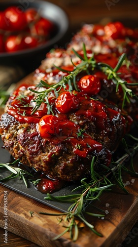 A depiction of a savory meatloaf dish with a golden crispy crust