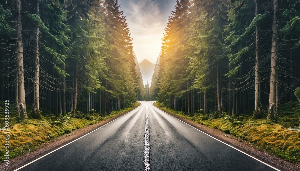 Obraz premium road, forest, highway, asphalt, travel, nature, landscape