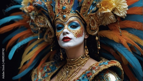Resplendent Venetian Carnival Performer in Elegant Masquerade Costume