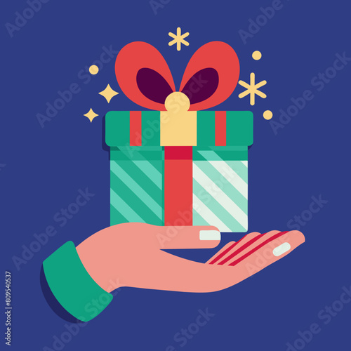 Hand with gift box vector illustration