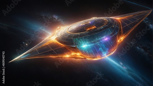luminous ethereal solar sailer journeying through the metallic cosmic skies photo