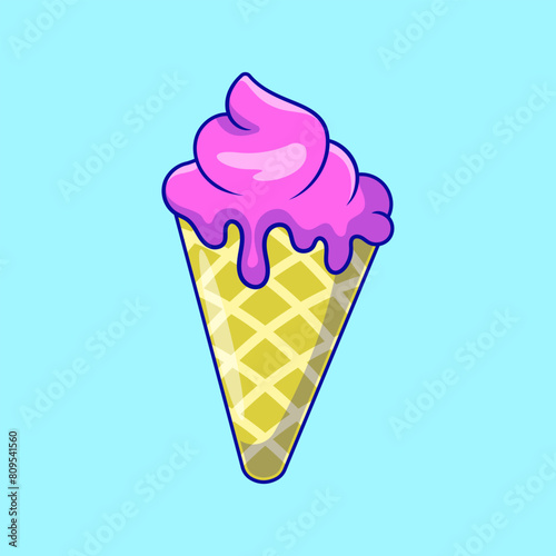 Ice Cream Cone Cartoon Vector Icons Illustration. Flat Cartoon Concept. Suitable for any creative project.