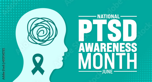 Posttraumatic Stress Disorder or PTSD Awareness Month background template. Holiday concept. use to background, banner, placard, card, and poster design template with text inscription