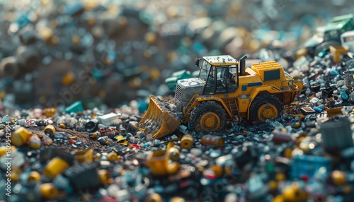 A bulldozer is clearing a path through a landfill.