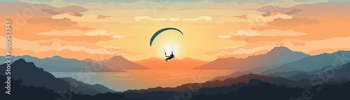 paragliding in sunset over the mountains
