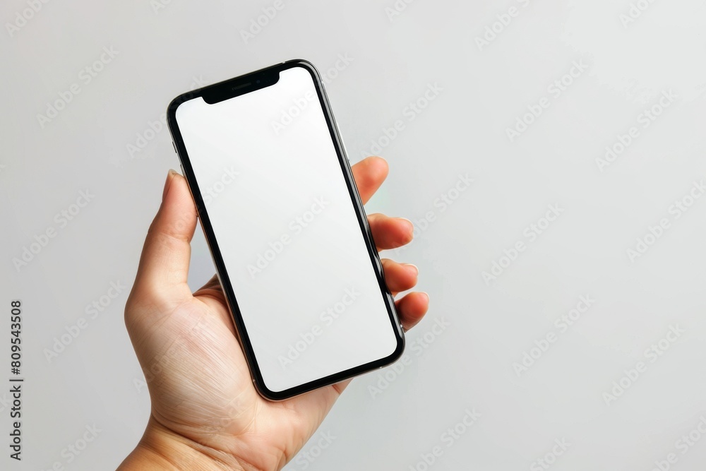 Blank Smartphone Mockup on Hand created with Generative AI