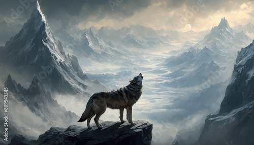 Fantasy Illustration of a wild animal wolf. Digital art style wallpaper background.