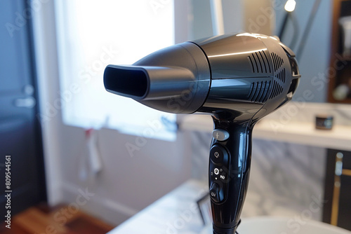 A hair dryer with a cool shot button and diffuser attachment, perfect for enhancing natural curls. photo