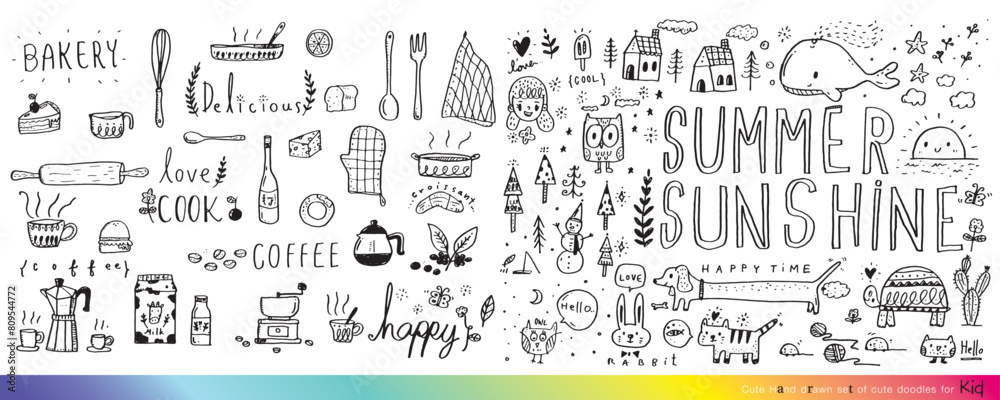 Collection of hand drawn cute doodles,Doodle children drawing,Sketch set of drawings in child style,Funny Doodle Hand Drawn,Page for coloring, cute animal,Foods doodles hand drawn vector Collection of hand drawn cute doodles,Doodle children drawing,Sketch set of drawings in child style,Funny Doodle Hand Drawn,Page for coloring, cute animal,Foods doodles hand drawn vector