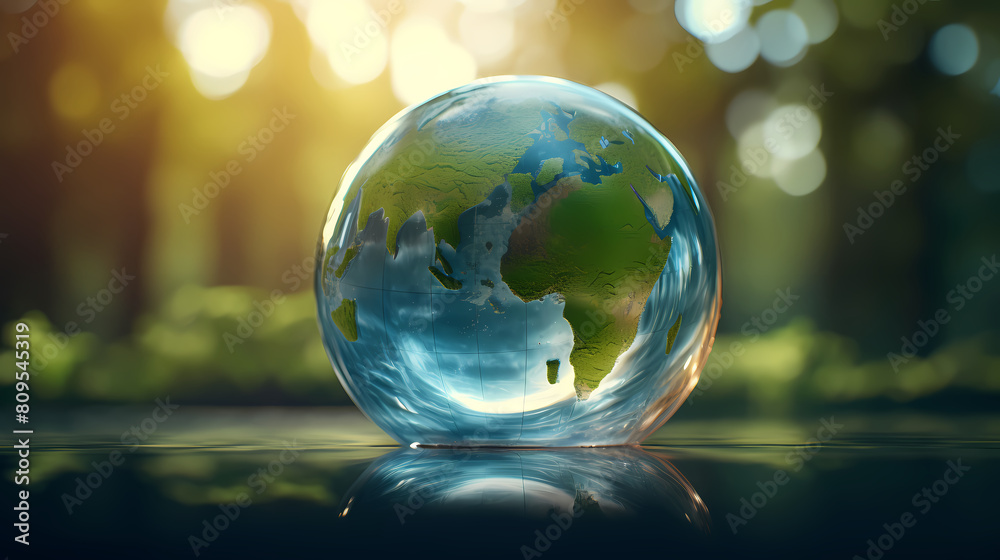 3D rendering of glass ball floating on water 3D rendering of glass ball floating on water