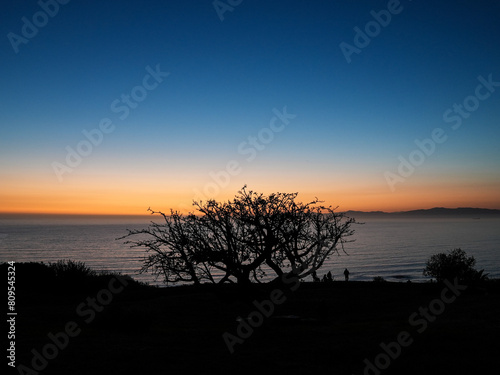 View to Pacific Ocean during the sunset in Palos Verdes Estates Shoreline in California