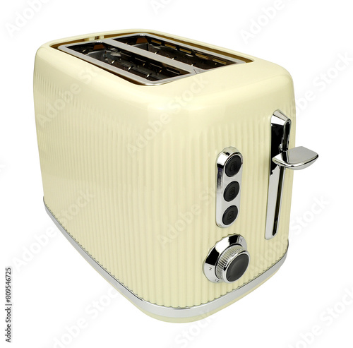 Cream coloured two slot pop up electric toaster with chrome detail