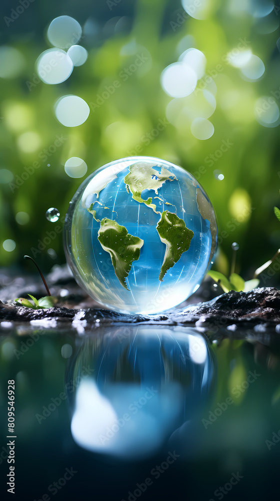 3D rendering of glass ball floating on water 3D rendering of glass ball floating on water