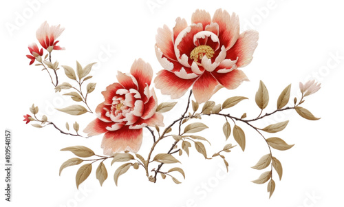 PNG Chinese flower in embroidery pattern plant art.