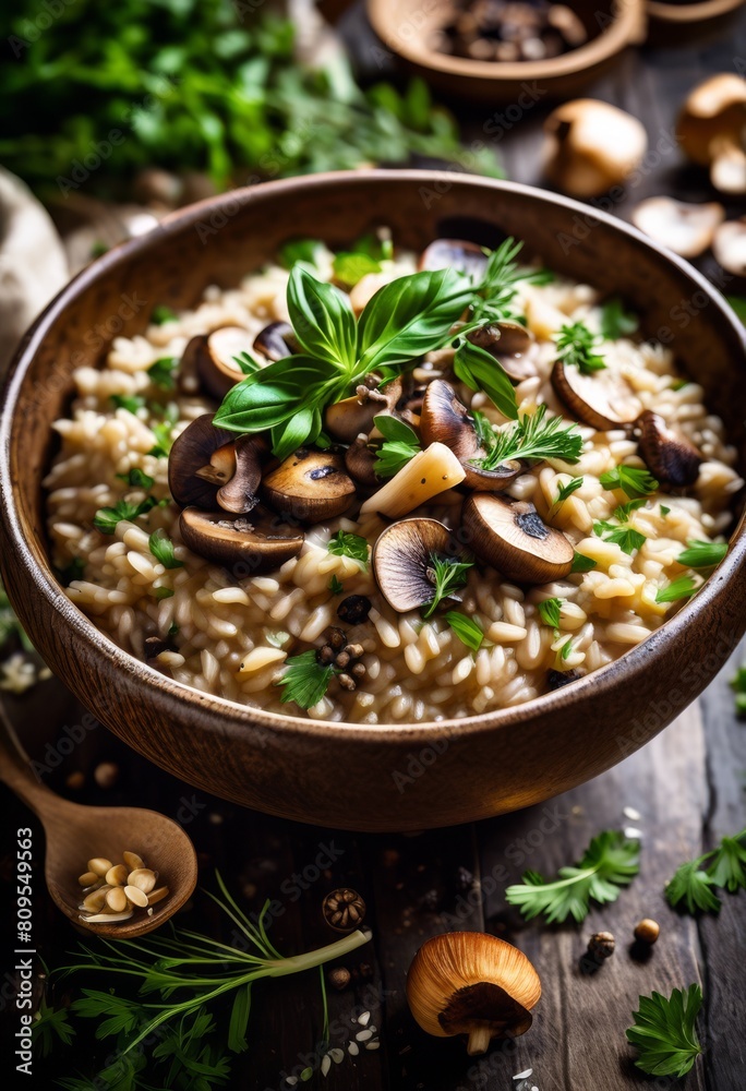 creamy mushroom risotto bowl fresh herb garnish, food, recipe, cooking, dish, meal, delicious, tasty, aromatic, vegetarian, italian, comforting, flavorful creamy mushroom risotto bowl fresh herb garnish, food, recipe, cooking, dish, meal, delicious, tasty, aromatic, vegetarian, italian, comforting, flavorful