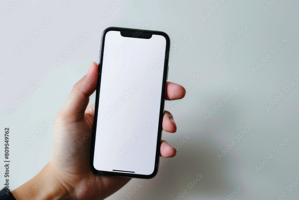Blank Smartphone Mockup on Hand created with Generative AI Blank Smartphone Mockup on Hand created with Generative AI