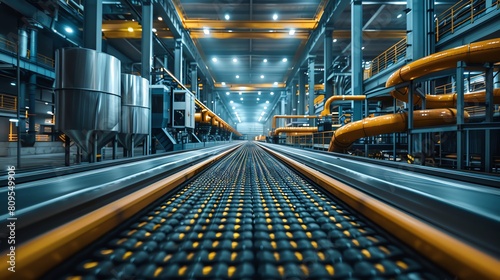 An industrial scene depicting the automated process of manufacturing nuclear fuel pellets, featuring robotic arms and conveyor belts in a hightech facility photo