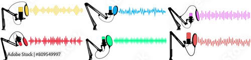 set studio condenser microphone sound waves icon. professional microphone symbol design vector illustration