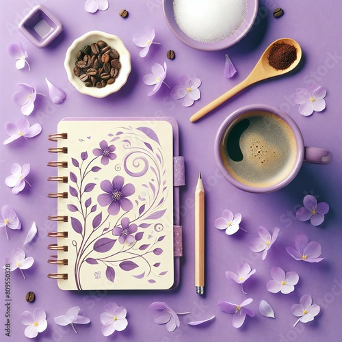 Artistic Floral Notebook and Morning Coffee
