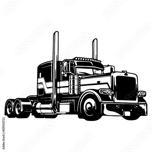 Semi Truck - American Truck - line art vector illustration