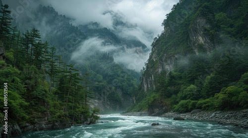 Scenic sights of rivers and mountains photo
