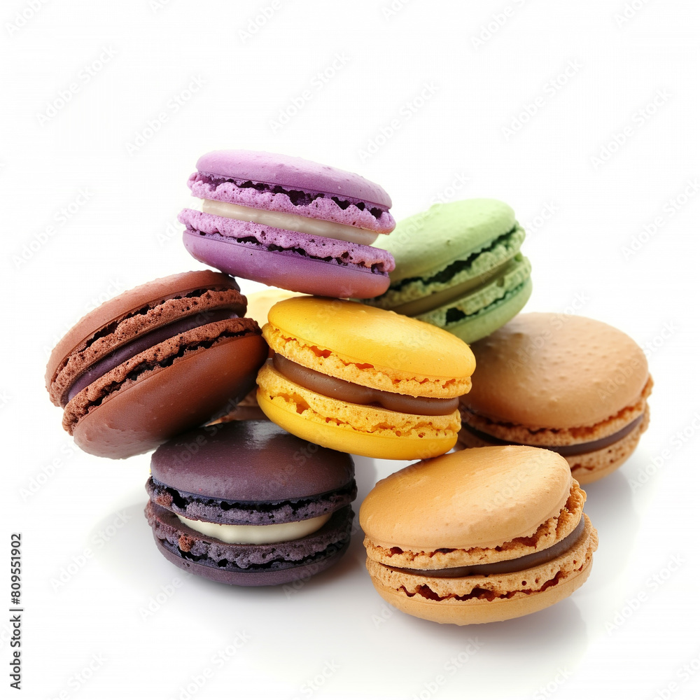 Colorful french macarons isolated on white background. Colorful french macarons isolated on white background.