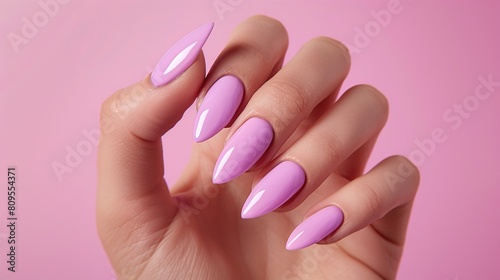 Nails with light purple color of a woman