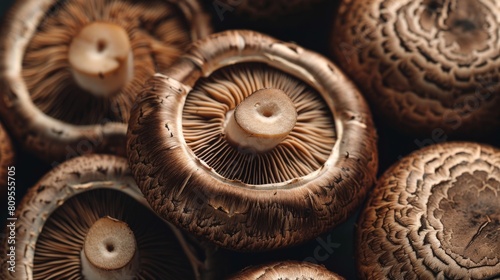 Closeup of Portobello mushrooms showcasing their rich textures and colors photo