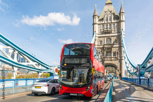red bus london on the tower bridge