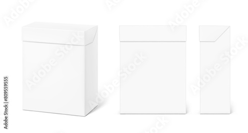 Universal blank closed paperboard box mockup set. Vector illustration isolated on white background. Can be use for template your design, presentation. EPS10.