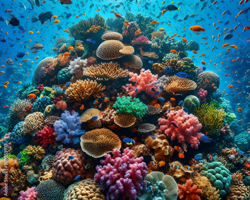 Vibrant coral reefs teeming with marine life.