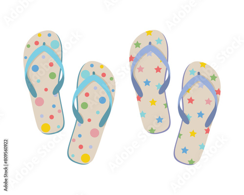 Beach slates. Colored beach flip-flops. Summer beach shoes. Light shoes. Vector illustration isolated on a white background