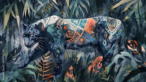 Sleek Panther with Aztec Pa...