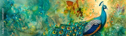 Opulent Boho Peacock Waterc...