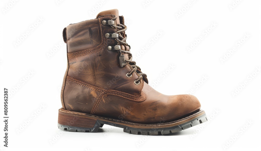 old leather boot isolated on a white background