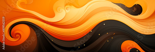 Vibrant Orange, Black and Beige Abstract Swirls Design with Retro Organic Influence