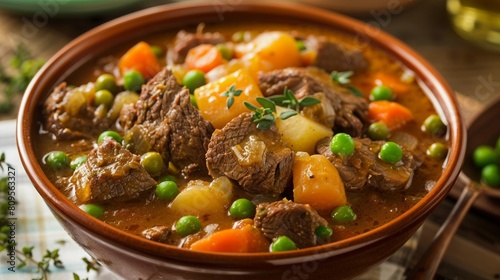 Hearty Beef Stew in Ceramic Bowl