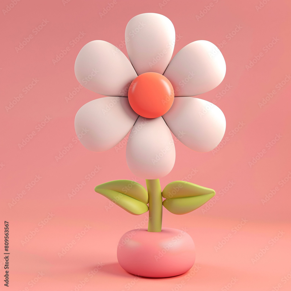 3D rendering, a small fresh flower, solid color background, still life 3D rendering, a small fresh flower, solid color background, still life