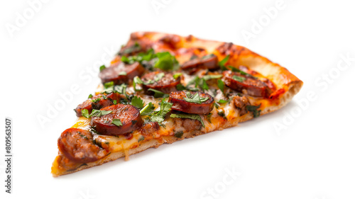 Sausage Cheese Pizza Slice Three Dimensional isolated on a transparent background