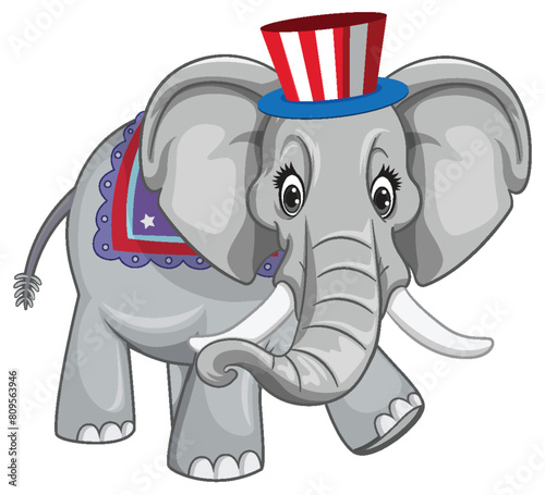 Illustration of a cheerful elephant wearing a hat